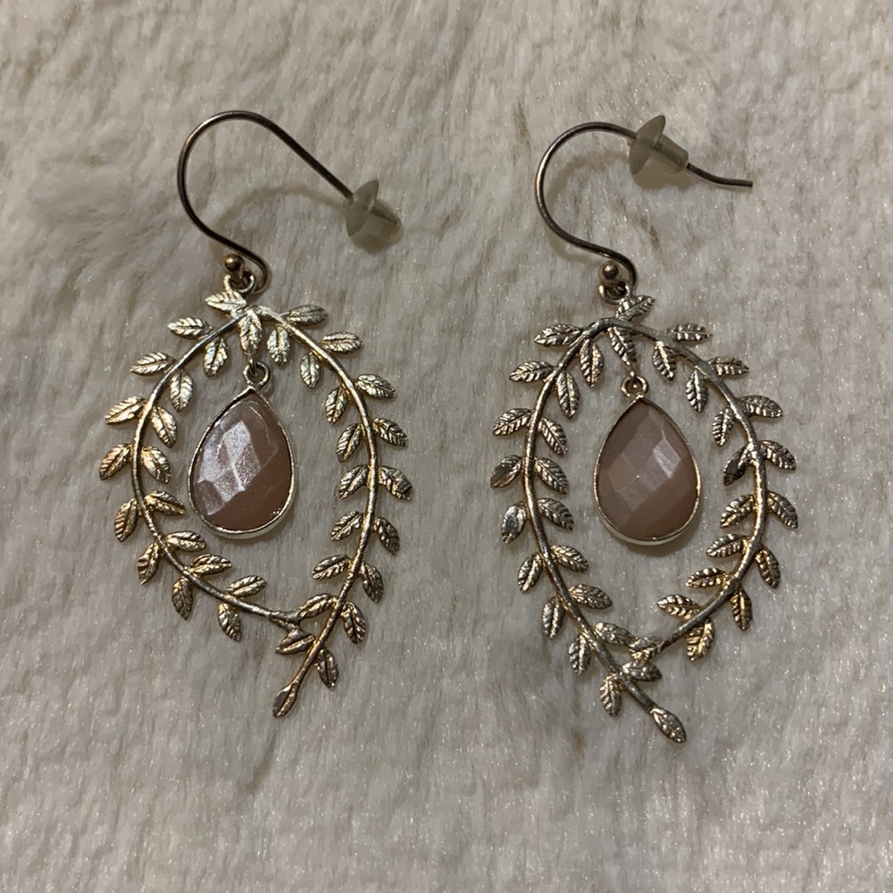 Rose Quartz & Silver Leaf Earrings